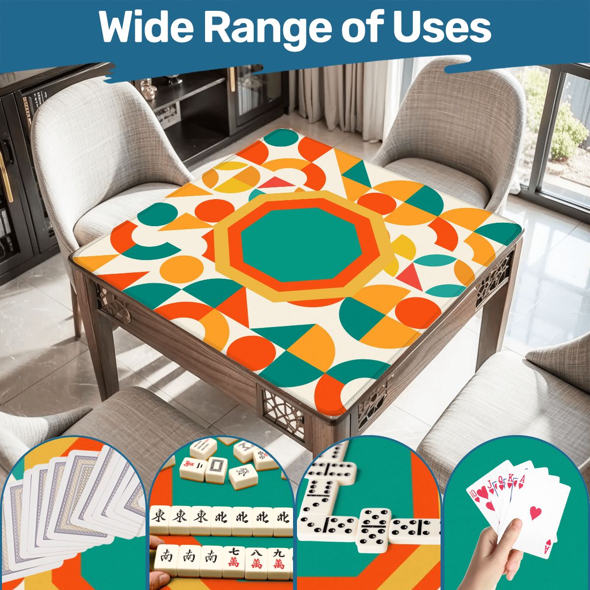 Mahjong Mat Geometric Color Splash Mahjong Mat – Teal, Yellow & Orange