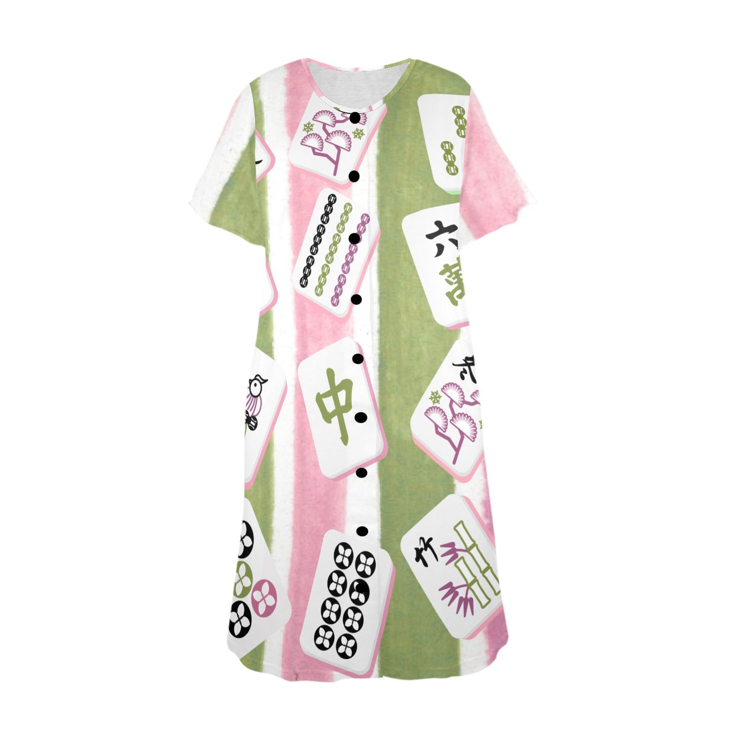 Mahjong Lover Cute Green Pink Mahj Tiles Women's Muumuu Dress