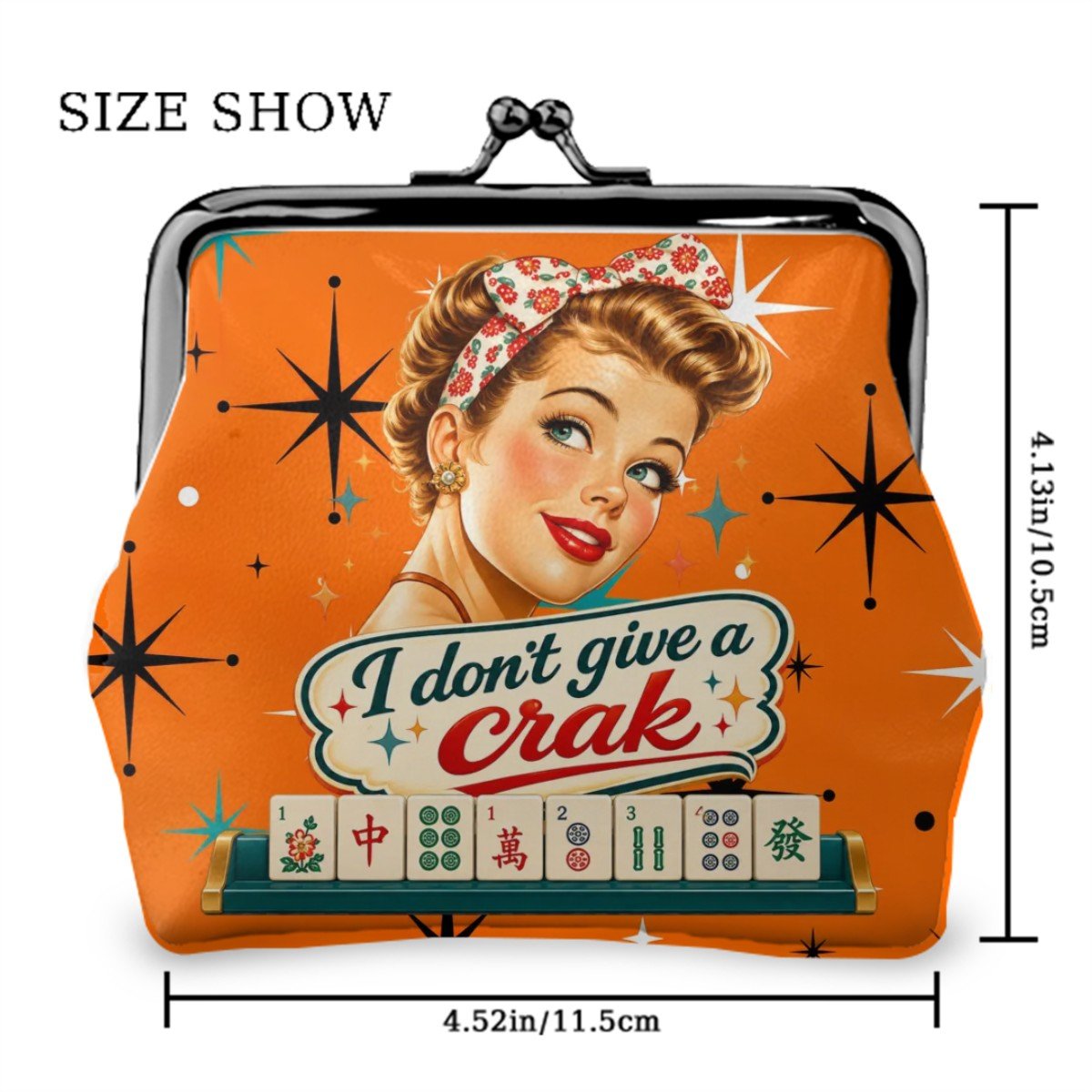 Funny Mahjong, I Don't Give A Crak Women's Vegan Leather Kiss Lock Coin Purse - Splash Of Mahj And Color Co.