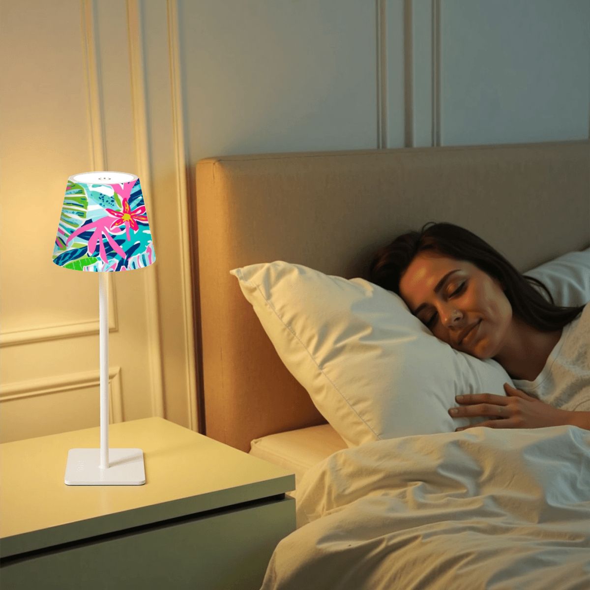 Preppy Floral Tropical Mahjong LED Cordless Table Lamp - Splash of Color Co.
