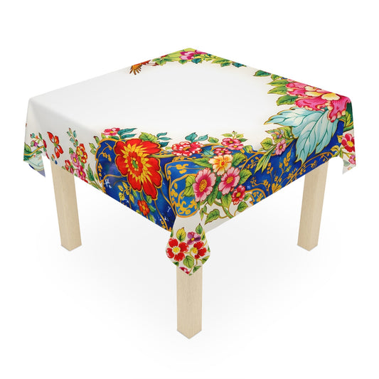 Tobacco Leaf Floral Bird Border Tablecloth — Vibrant Vintage - Inspired Dining Linen - Splash of Color Co.