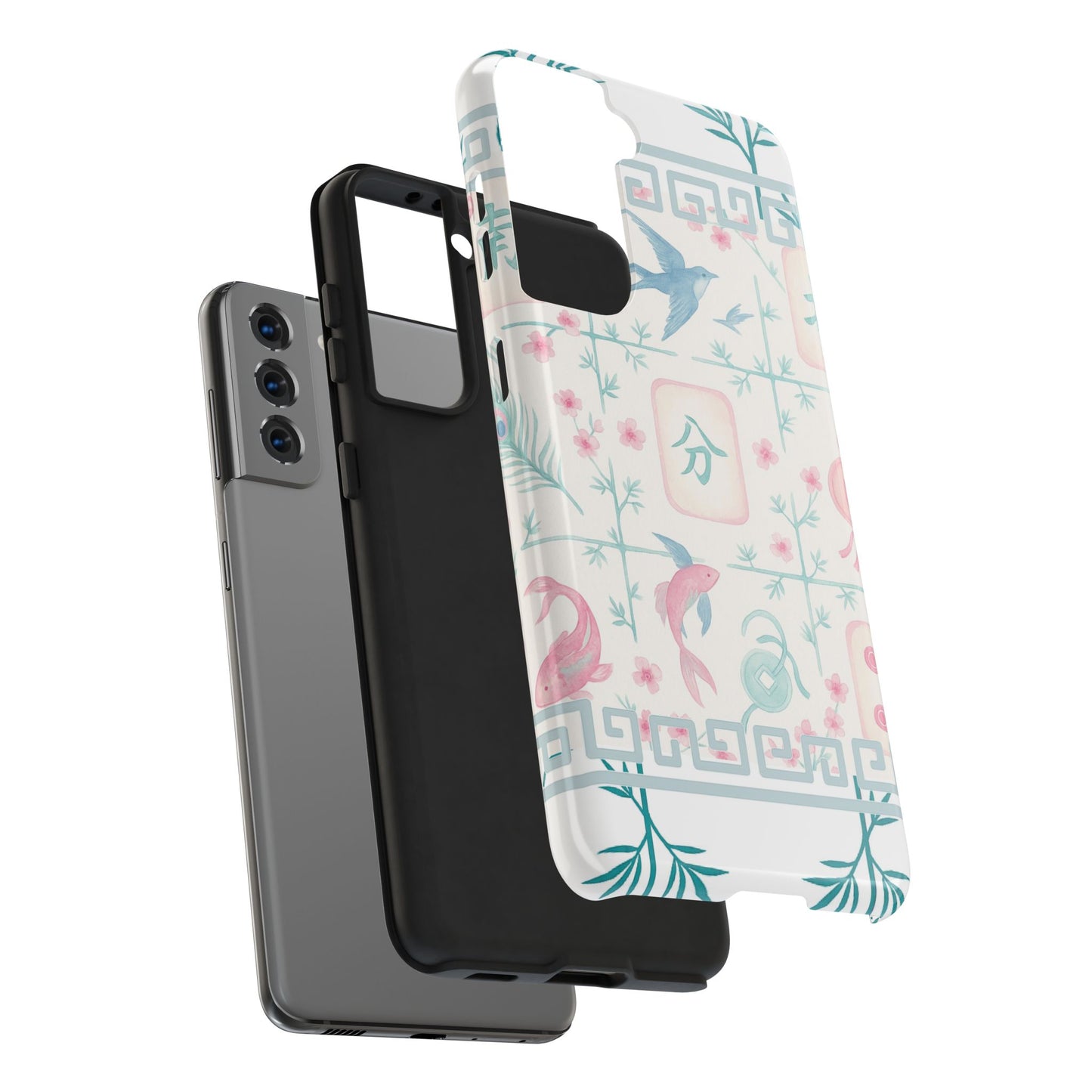 Whimsical Mahjong Tile Pastel Preppy Tough Phone Cases with Vibrant Oriental Designs Mahj Lover Gift