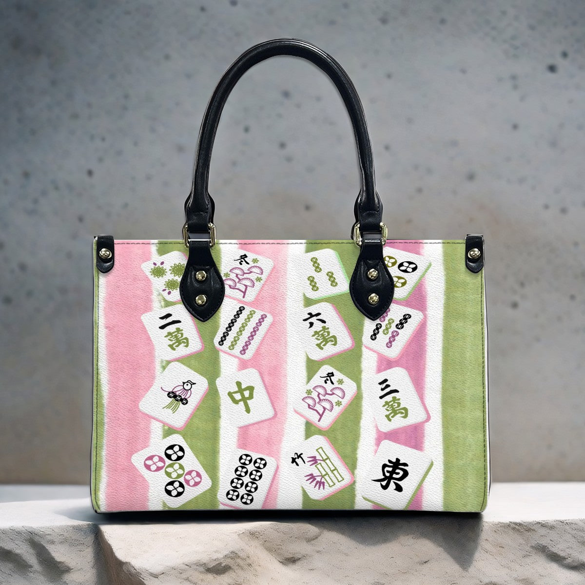 Mahjong Green Pink Mahjong Tile Whimsical Cute Handbag Shoulder Bag Mahj Gift