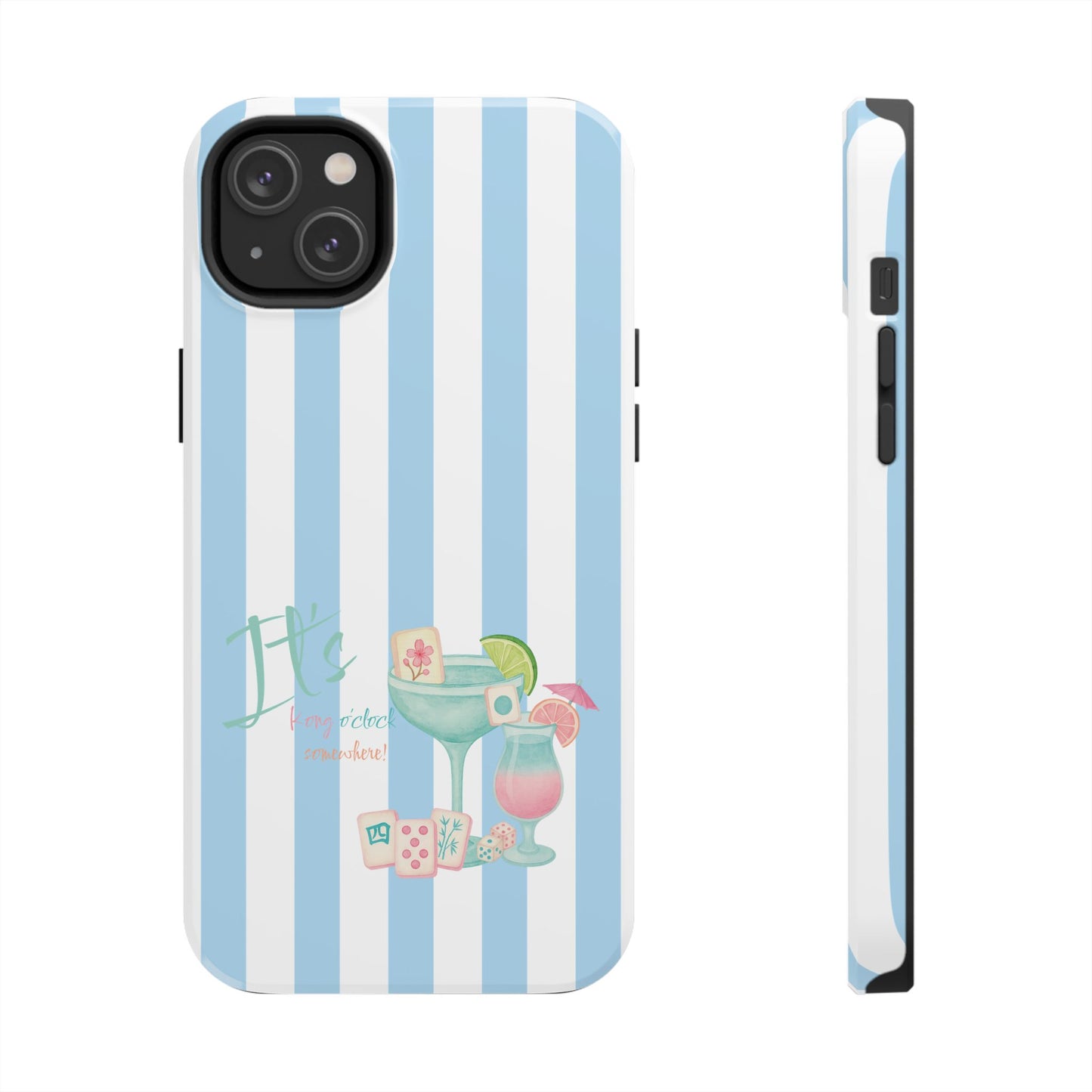 Mahjong Phone Case, Funny It's Kong O' Clock Somewhere, Blue White Preppy Style