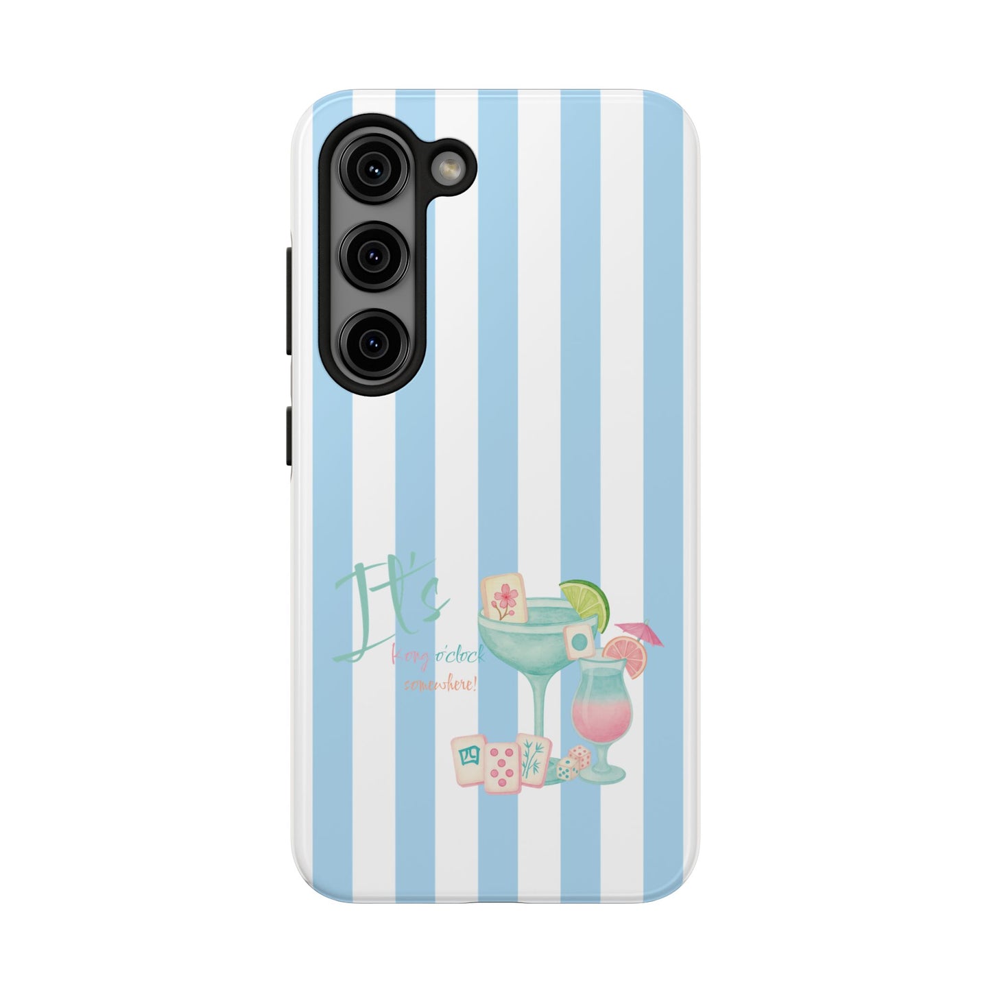 Mahjong Phone Case, Funny It's Kong O' Clock Somewhere, Blue White Preppy Style