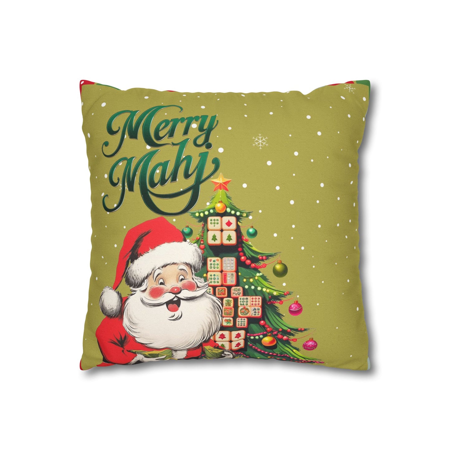Merry Mahj Mahjong Christmas Festive Pillowcase, Whimsical Holiday Accent Pillowcase
