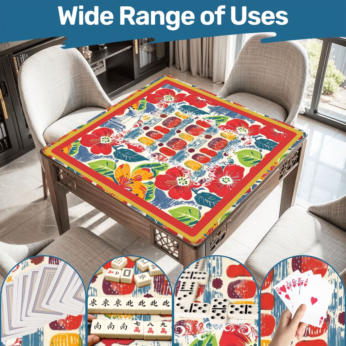 Mahjong Mat Floral Heritage Burst Of Color, Red, Teal Orange Green Tropical Mahj Mat