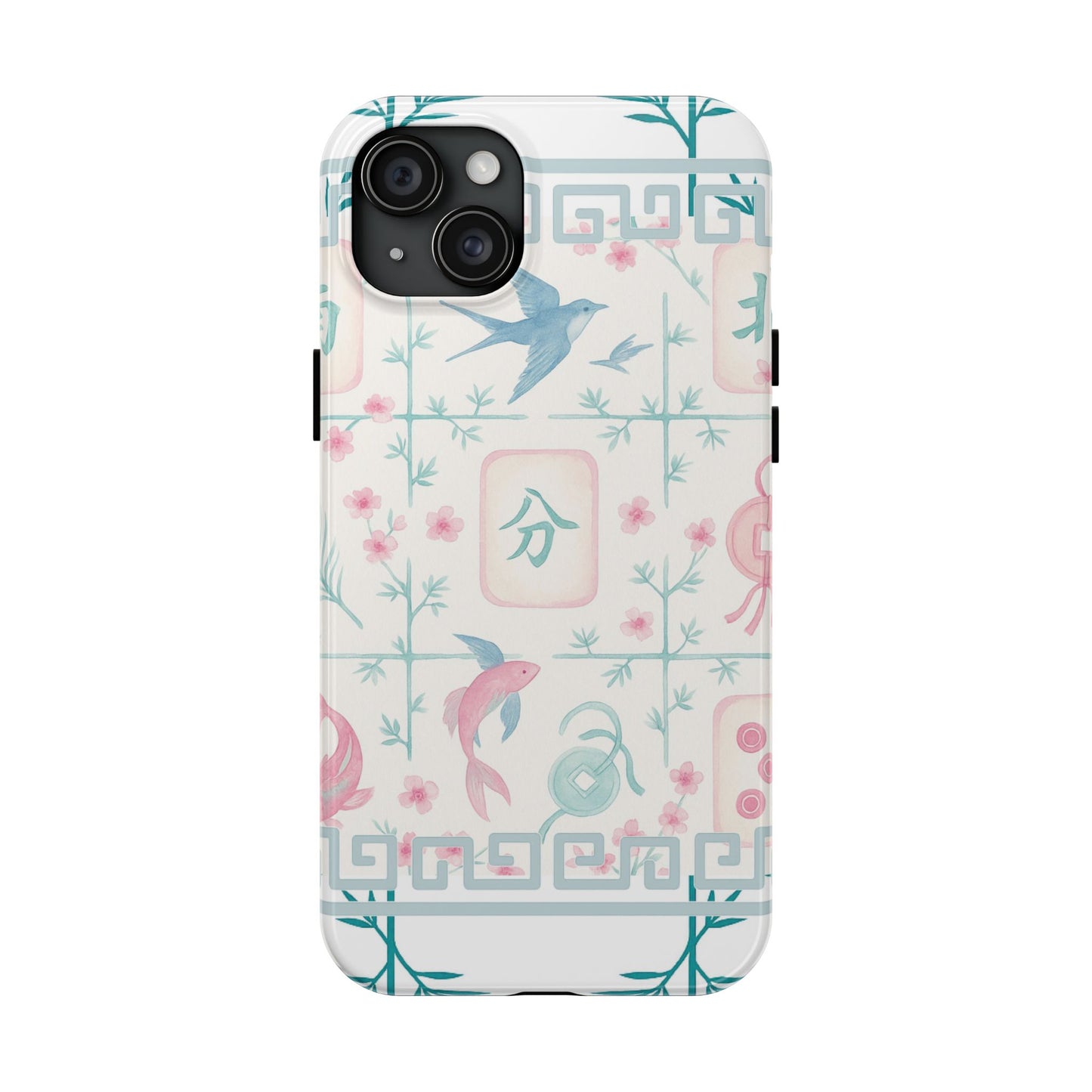 Whimsical Mahjong Tile Pastel Preppy Tough Phone Cases with Vibrant Oriental Designs Mahj Lover Gift
