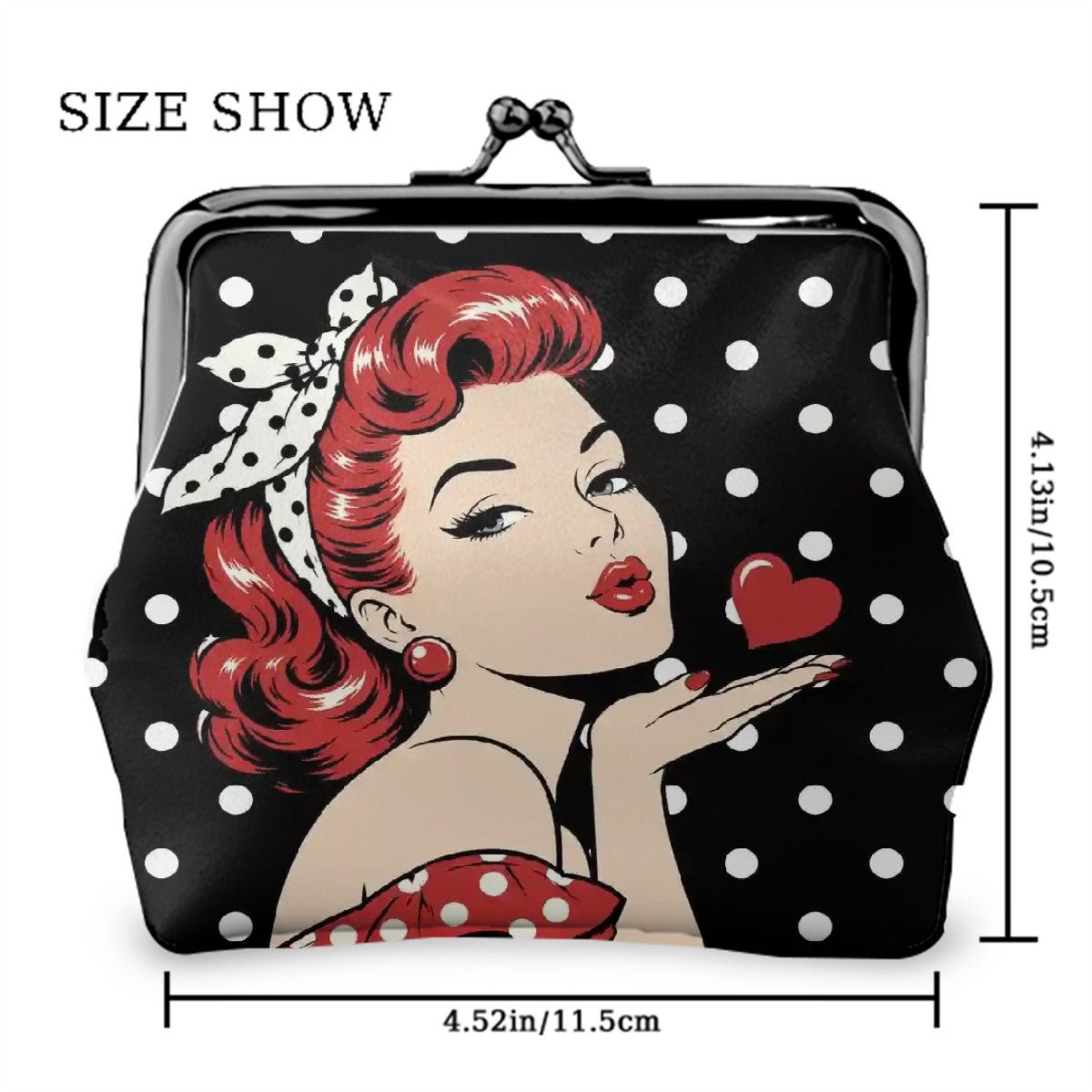 50s Modcentric Sassy Red Head Polka Dotted Women's Leather Kiss Lock Coin Purse - Splash Of Mahj And Color Co.