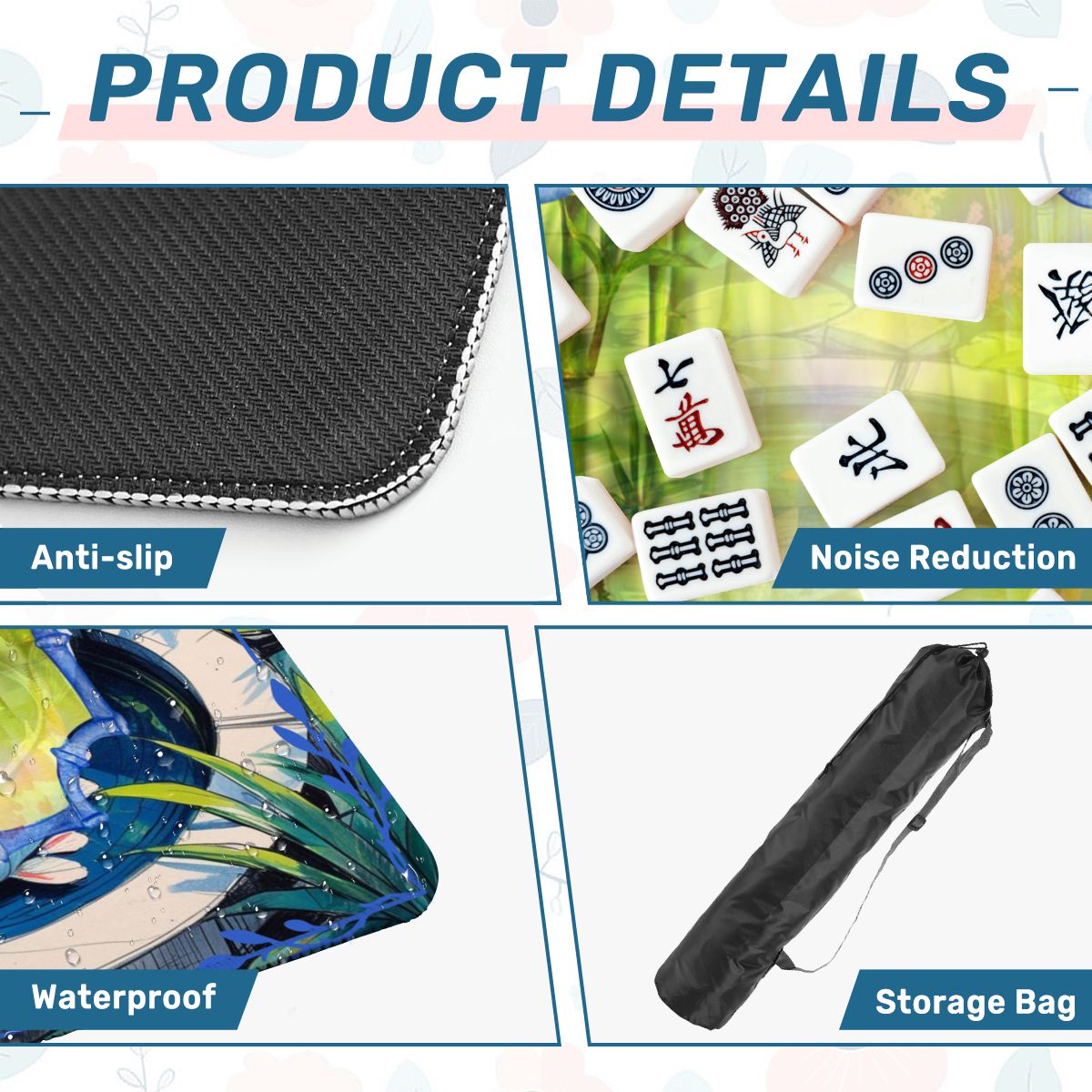 Mahjong Mat Japanese Koi Pond Asian Garden Zen Blue, Green Elegant Mahj Mat