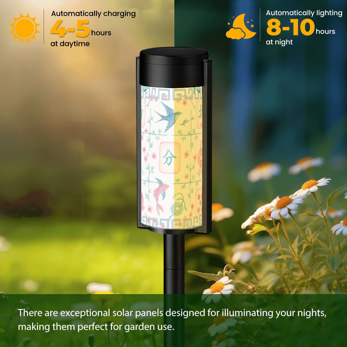 Asian Zen Garden Mahjong Lover, Pastel Tiles, Floral Outdoor Solar Lights