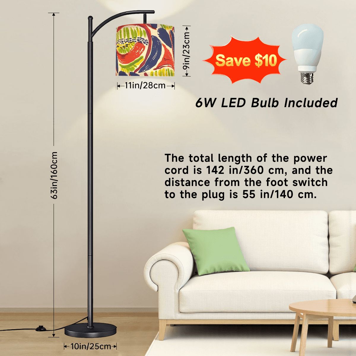 Modern Floral Heritage Abtract Boho Modern Arc Floor Lamp