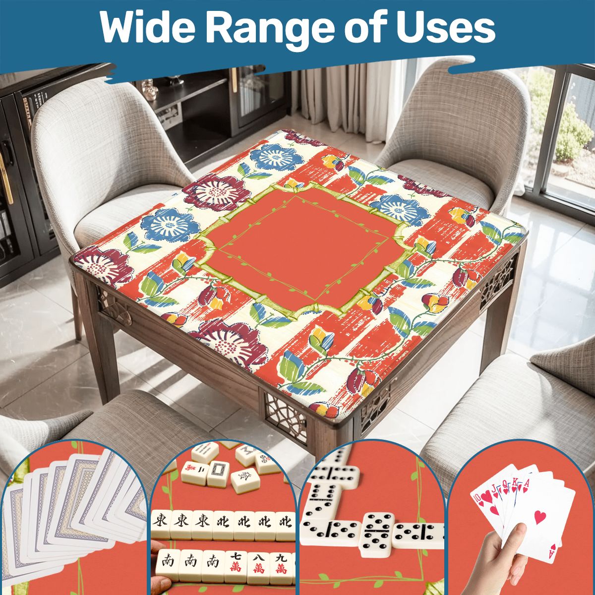 Vintage Floral Heritage Collection Mahjong Coral Blue Game Mat Mahjong Mat