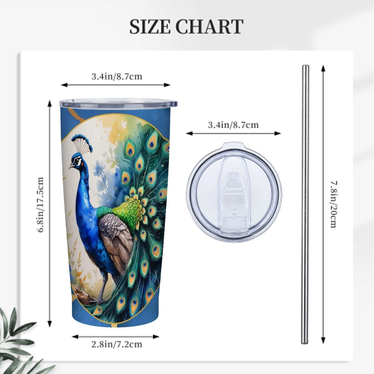 Floral Peacock Watercolor Blue And Gold Marbled Stainless Steel Insulated Tumbler