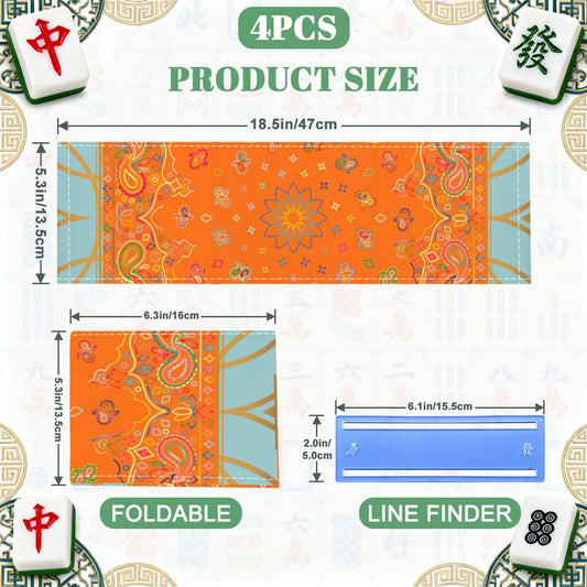 Celestial Sun, Orange Aqua Designed 4 Mahjong Card Holder with Line Finder - Splash of Color Co.