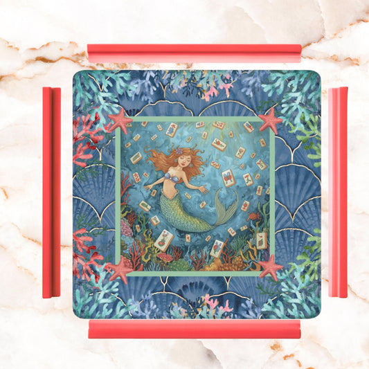 Mermaid Mahjong Mat, Sea Of Life Marbled Blue And Coral Reef - Splash of Color Co.