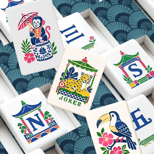 Art Deco Blue American Mahjong Tiles And Carry Case - Splash Of Mahj And Color Co.