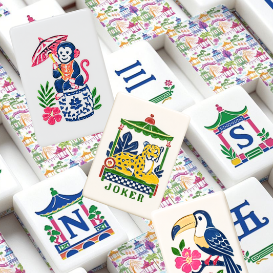 Asian Pagoda Chinoiserie Pretty Pastel American Mahjong Tiles And Carry Case - Splash Of Mahj And Color Co.