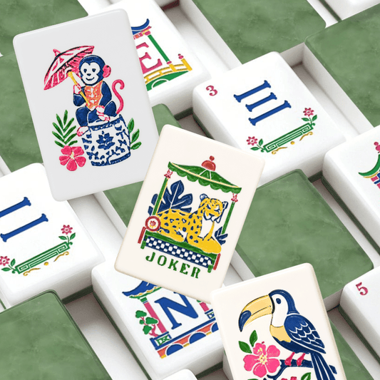 Green Jadeite American Mahjong Pastel Chinoiserie Tiles And Carry Case - Splash Of Mahj And Color Co.