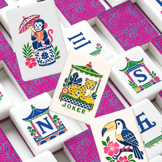 Hot Fuchsia American Mahjong Pastel Chinoiserie Tiles - Splash Of Mahj And Color Co.