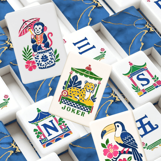 Blue Marbled Gold Gilded American Mahjong Pastel Chinoiserie Tiles - Splash Of Mahj And Color Co.