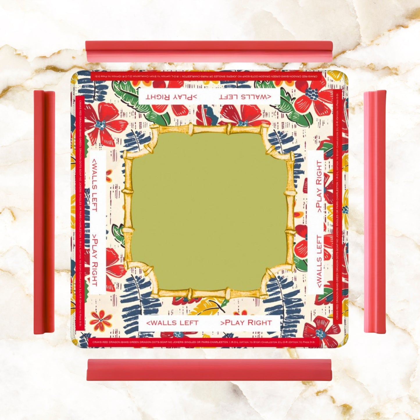 Mahjong Mat Floral Heritage Instructional Learning Mat Blue, Green Yellow Preppy Mahj Mat