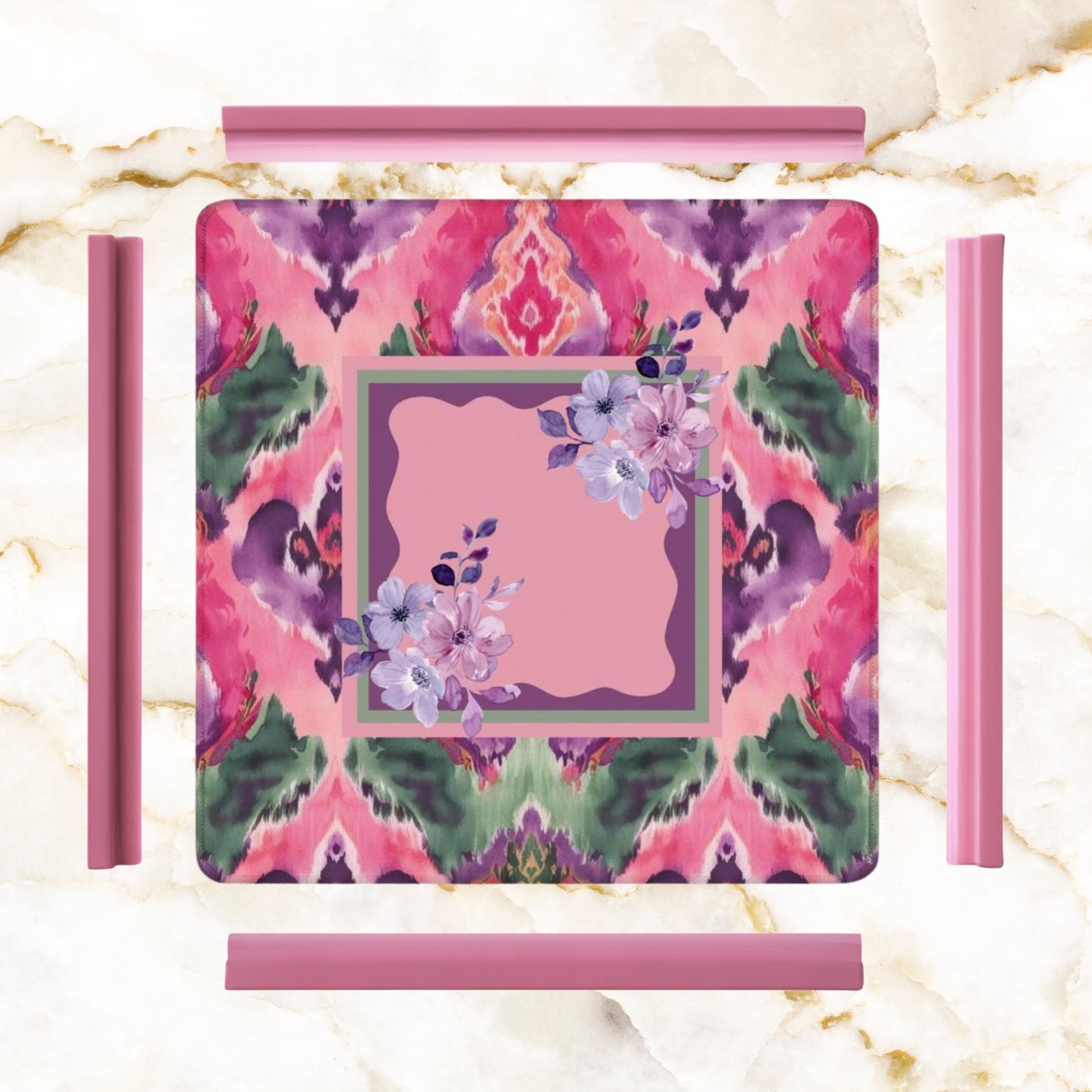Mahjong Mat Ikat Watercolor Pink, Purple, Emerald Green Boho Mahj Mat