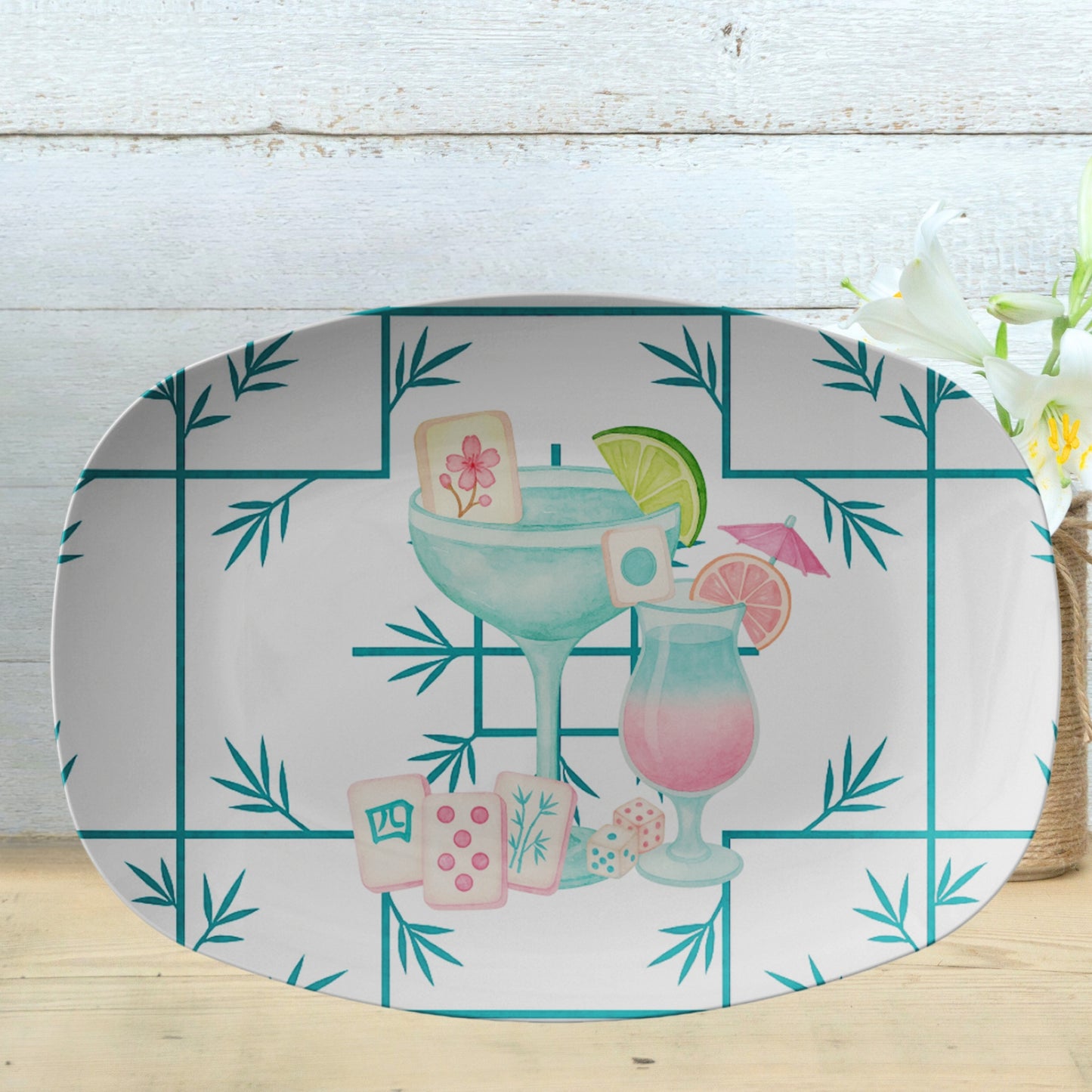 Mahjong Hostess Party Platter, Mahj Watercolor Tile Mahjong Gift