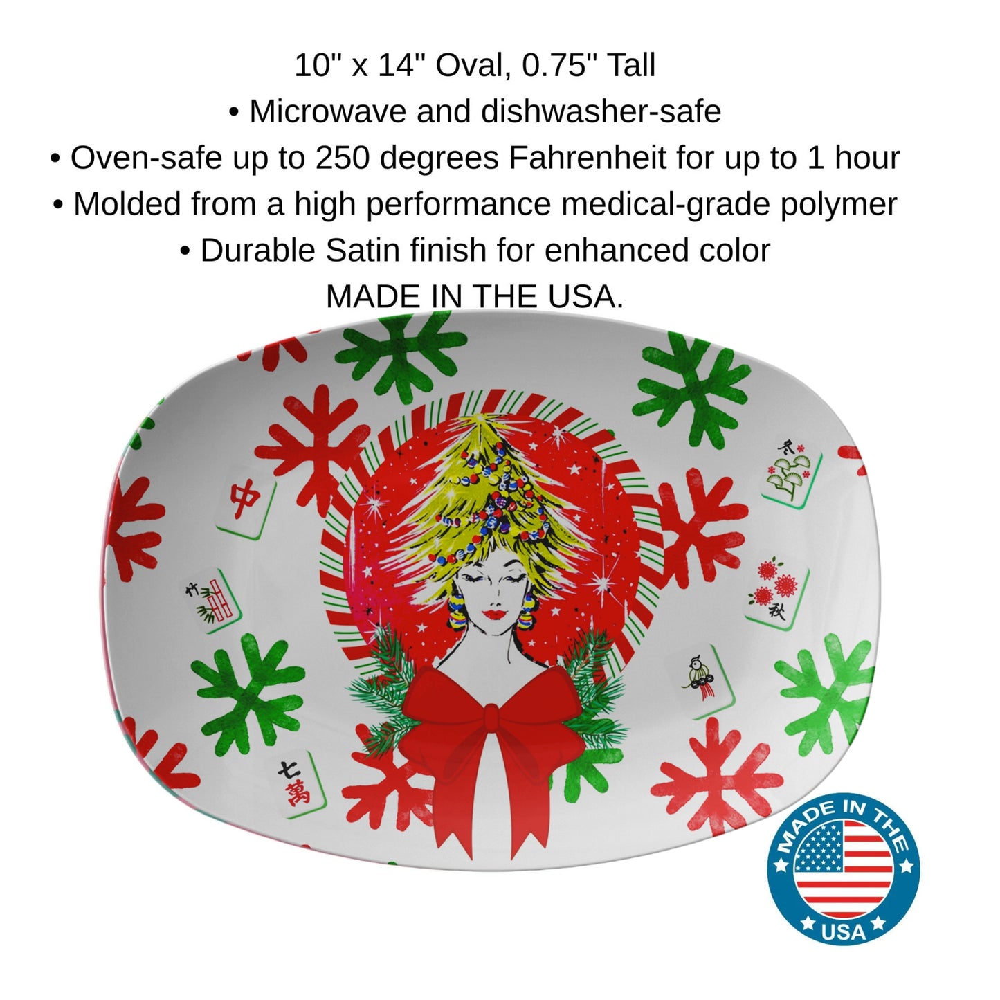 Merry Mahjong Christmas Platter, Vintage Nostalgic Christmas Gal Whimsical Mahj Gift