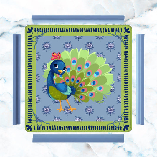 Cutie Patootie Peacock Whimsical Lime Green Royal Blue Mahjong Mat - Splash of Color Co.