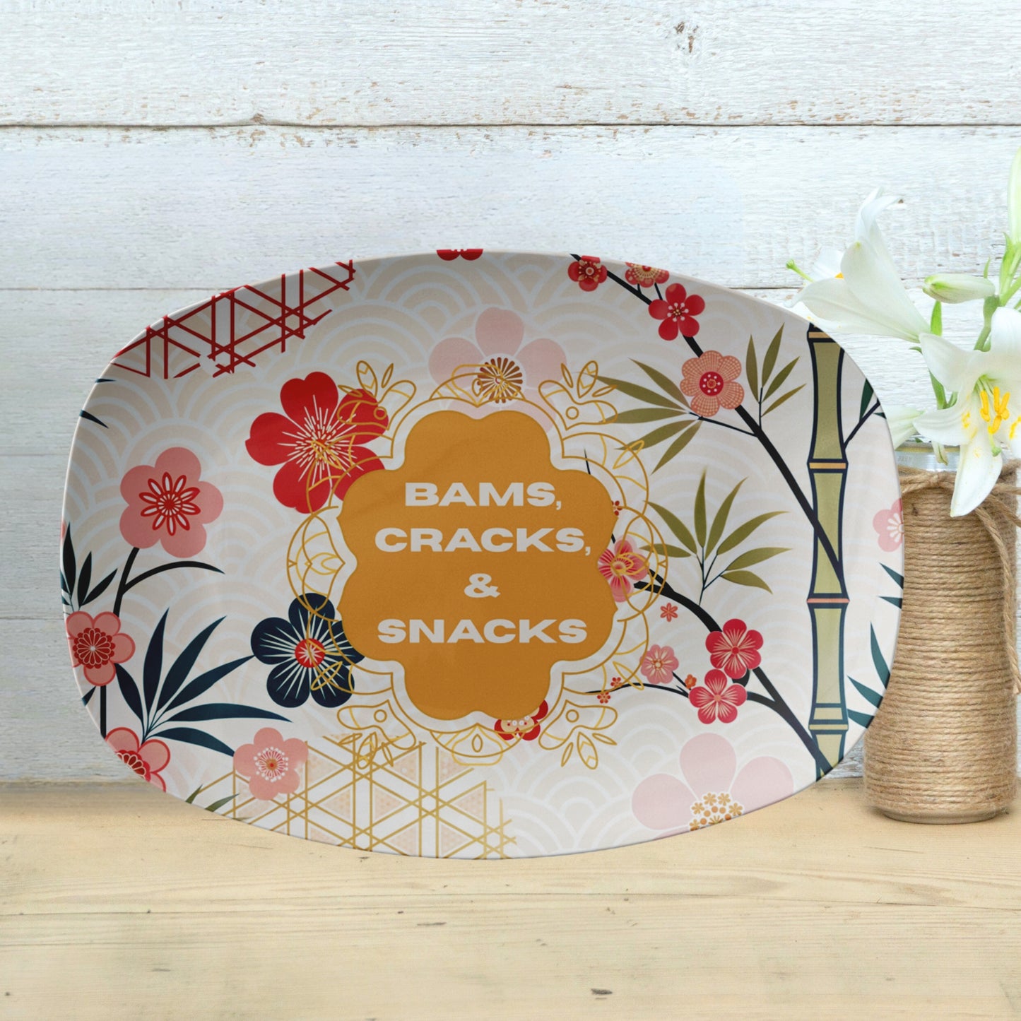 Bams Cracks And Snacks Asian Cherry Blossom Mahjong Party Platter