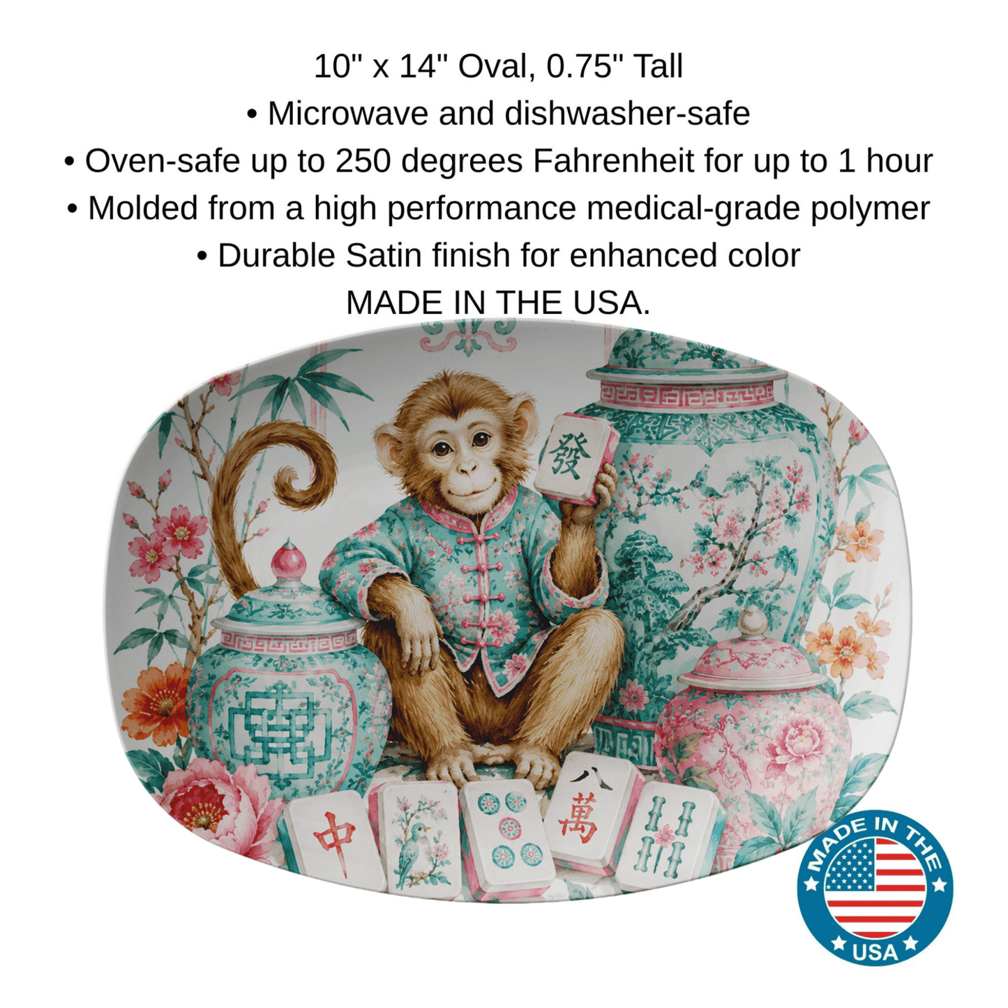 Monkey Chinoiserie Mahjong Party Hosting Platter - Splash Of Mahj And Color Co.