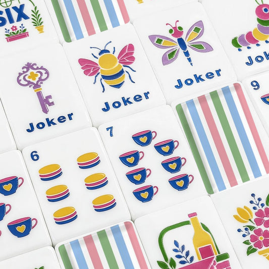 Preppy Pastel Striped Floral Garden Engraved American Mahjong Tiles And Carry Case - Splash Of Mahj And Color Co.