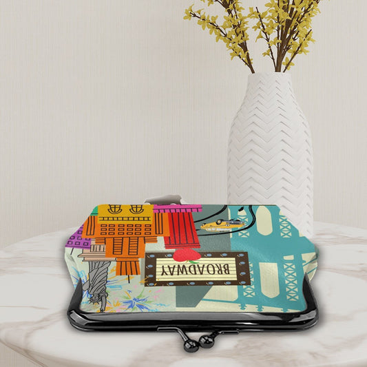 New York City Girl Vintage Leather Kiss Lock Coin Purse - Splash of Color Co.