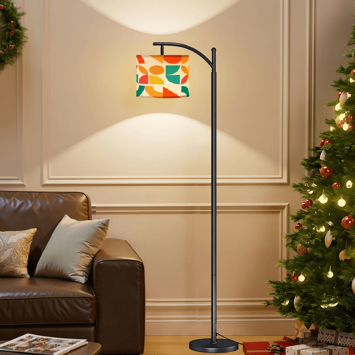 Geometric Sunshine Color Pop Orange Teal Yellow Modern Arc Floor Lamp