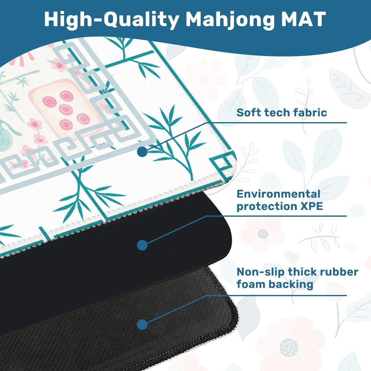Mahjong Mat Watercolor Asian Zen Floral Pastel Mahjong Tile Game Mat