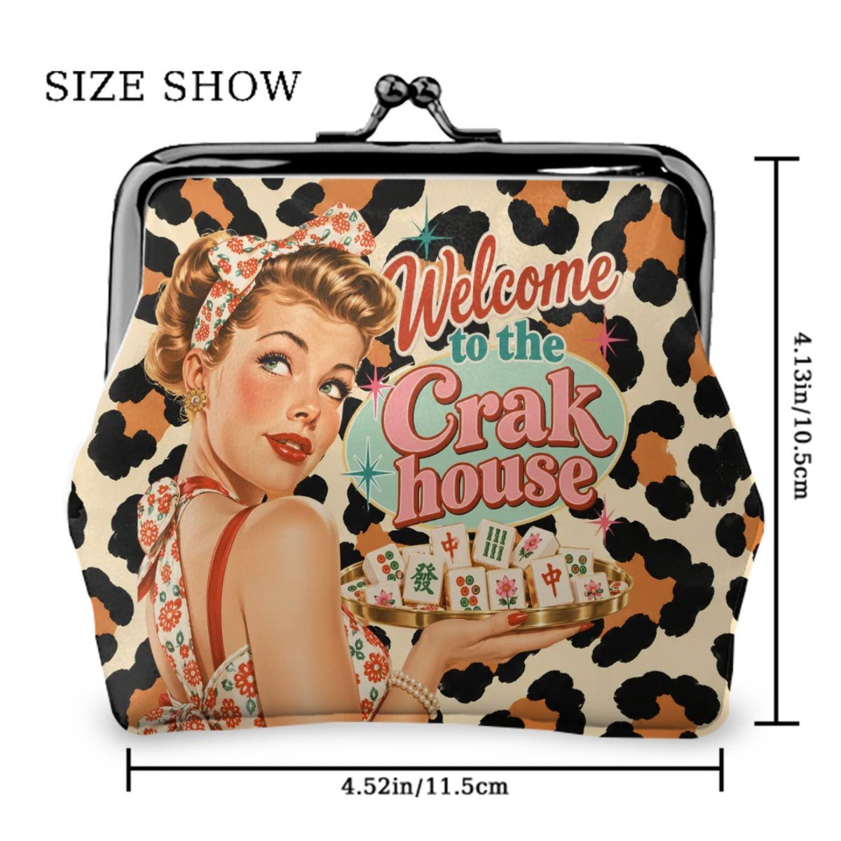 Funny Mahjong Welcome To The Crak House Leopard Print Women's Leather Kiss Lock Coin Purse - Splash Of Mahj And Color Co.
