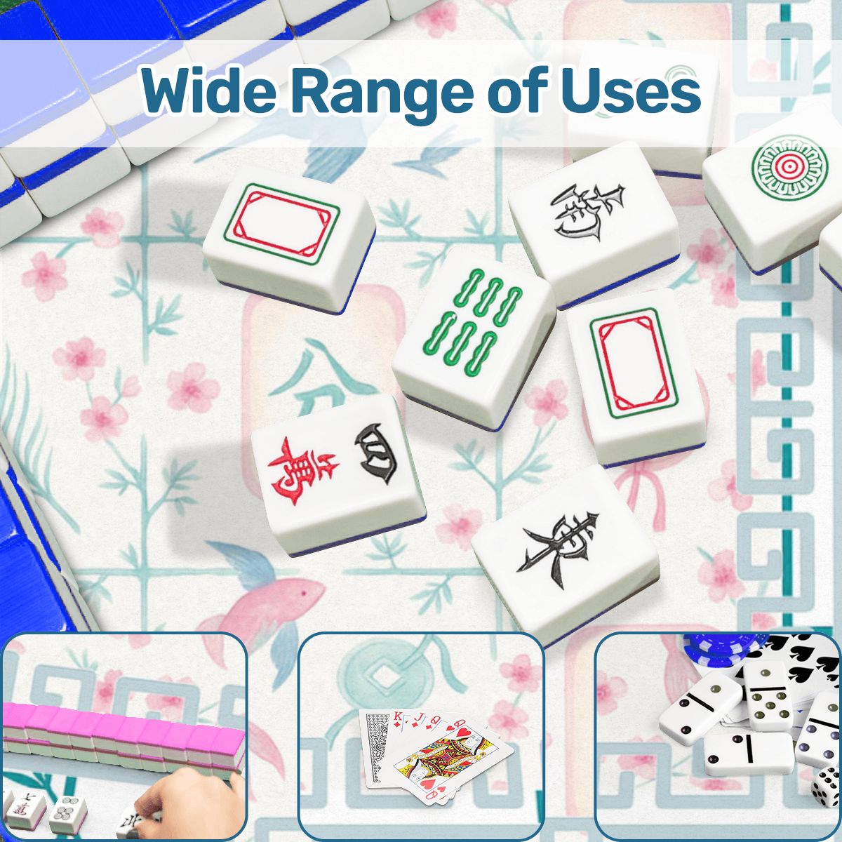Mahjong Mat Watercolor Asian Zen Floral Pastel Mahjong Tile Game Mat