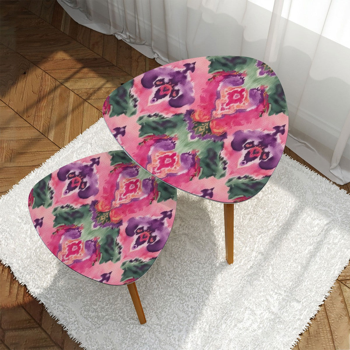 Ikat Watercolor Purple Green Pink Modern Bohemian Nesting Tables