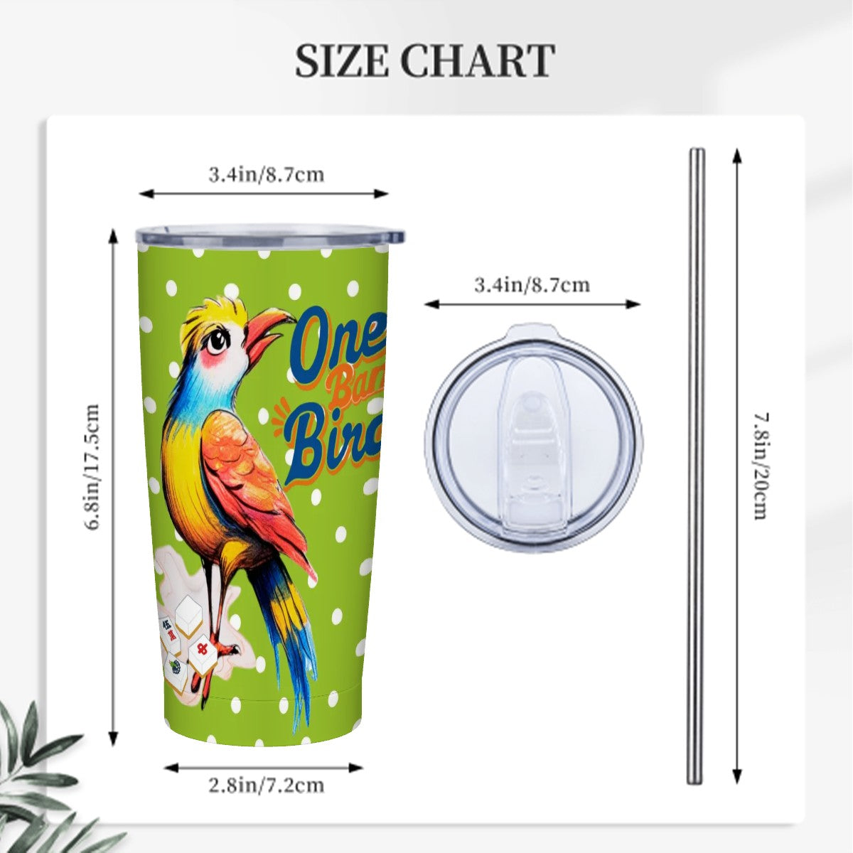 Quirky One Bam Bird Citrus Green Polka Dot Mahjong Tumbler