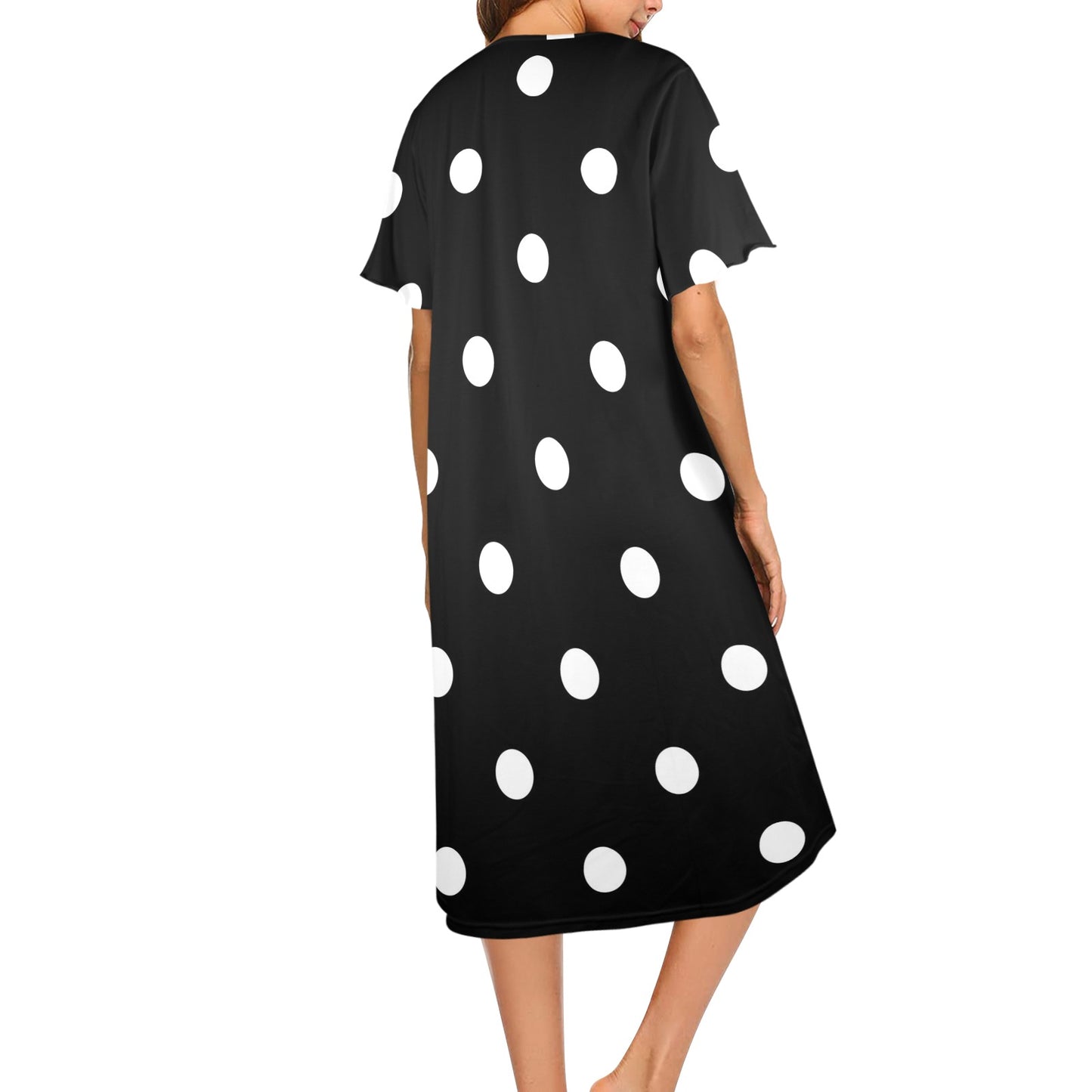 Sassy Gal Black White Polka Dot Comfy Muumuu Dress