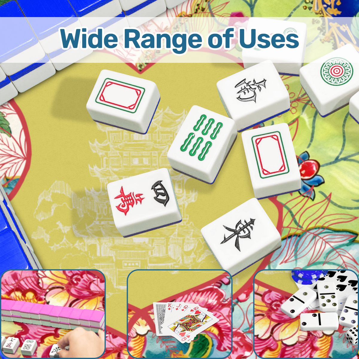 Asian Chinoiserie Tobacco Leaf Scalloped Mahjong Mat - Splash of Color Co.