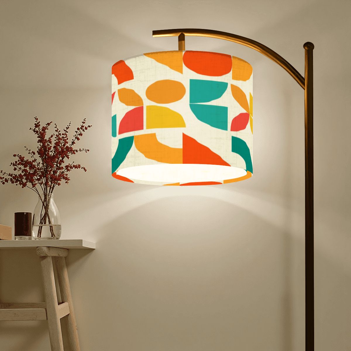 Geometric Sunshine Color Pop Orange Teal Yellow Modern Arc Floor Lamp