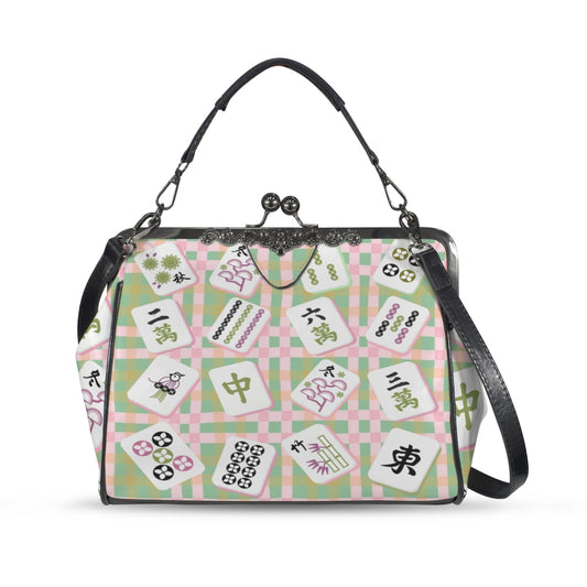 Modern Mahjong Preppy Watercolor Vintage Kisslock Handbag, Stylish Shoulder Bag - Splash of Color Co.