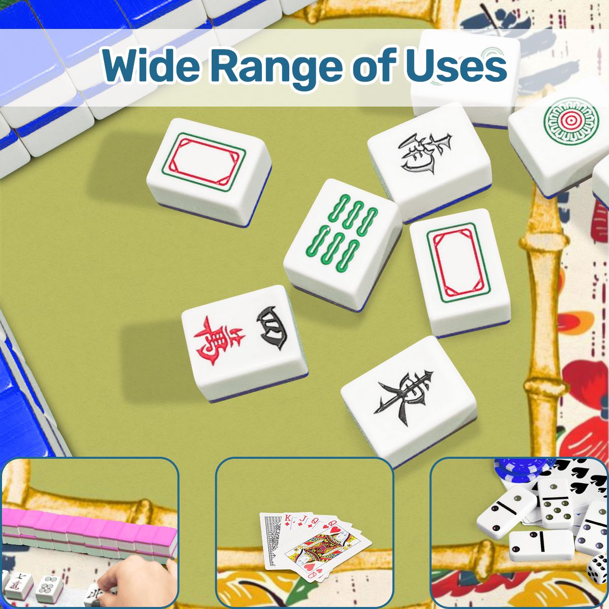 Mahjong Mat Floral Heritage Instructional Learning Mat Blue, Green Yellow Preppy Mahj Mat