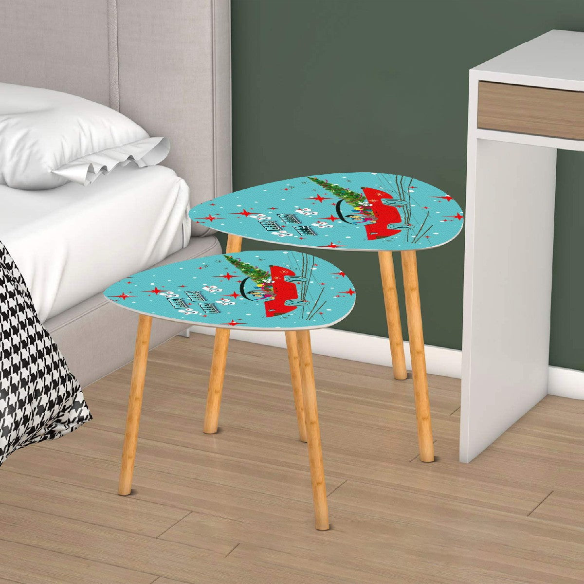 Funny Mahjong Christmas Holiday Whimsical Nostalgic Nesting Tables Set of 2