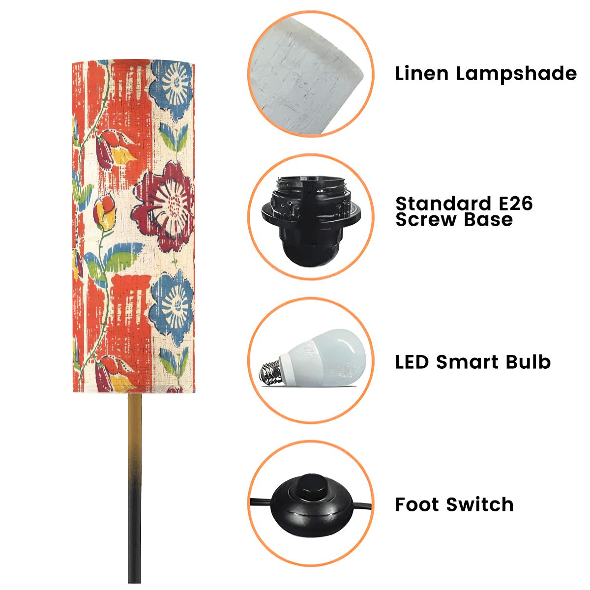 Heritage Floral Colorful Bohemian Blue Coral Modern Floor Lamp Modern