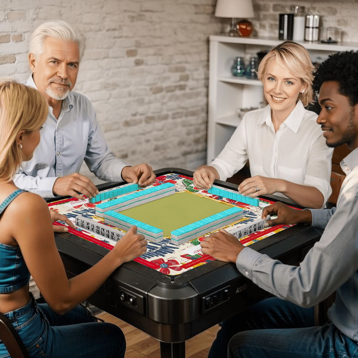 Mahjong Mat Floral Heritage Instructional Learning Mat Blue, Green Yellow Preppy Mahj Mat