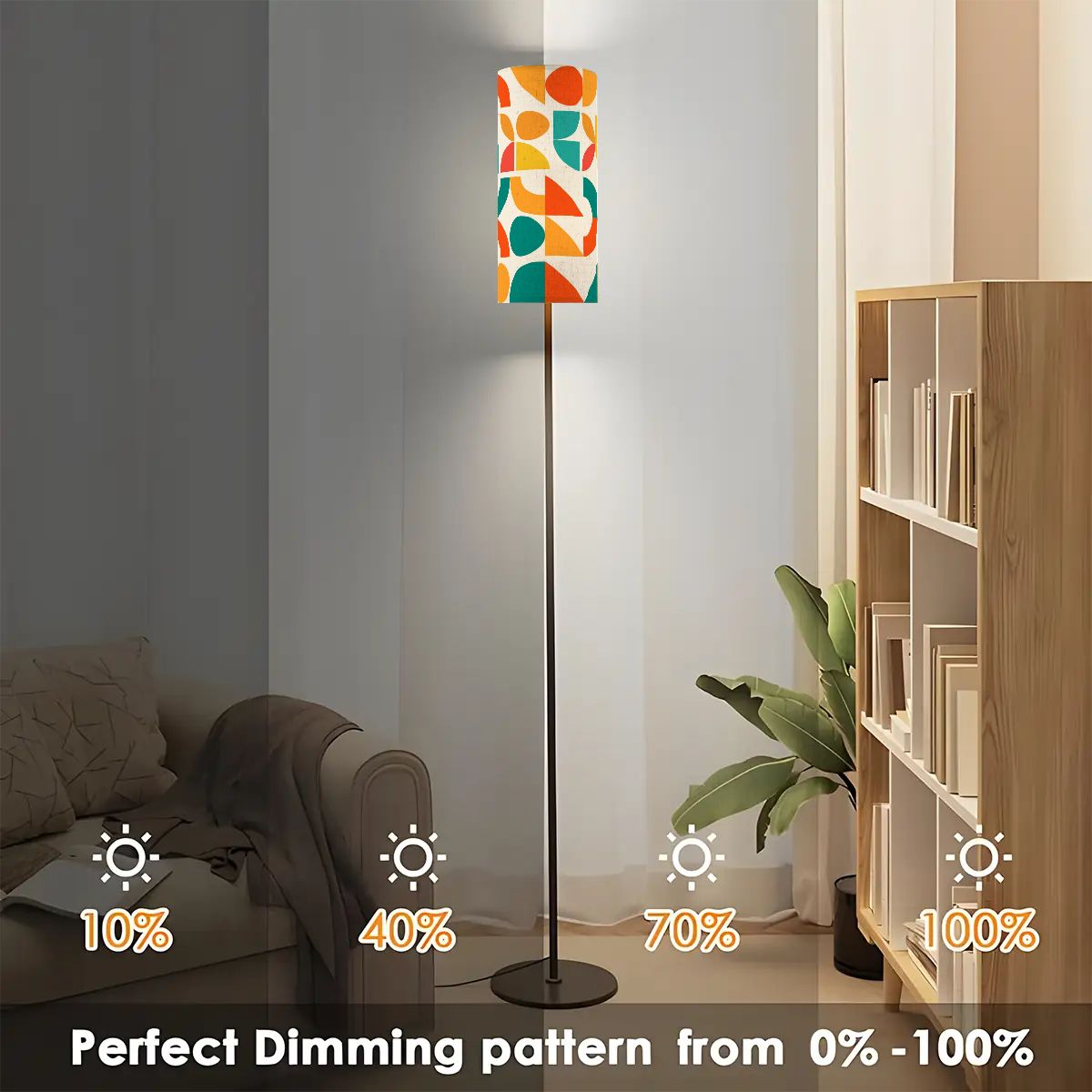 Geometric Color Splash Modern Book Nook Lamp– Teal, Yellow & Orange Floor Lamp