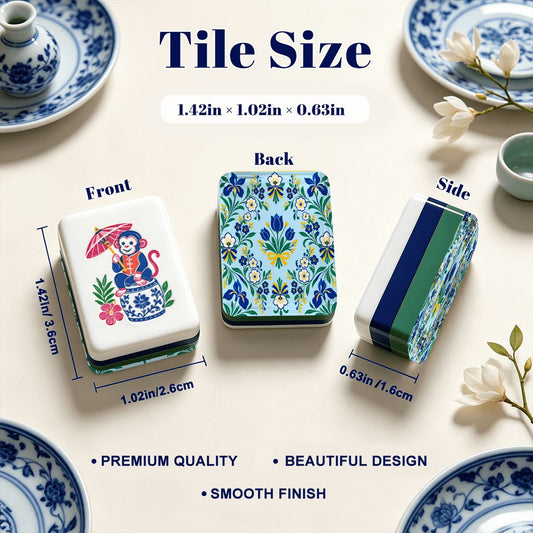 Garden Bell Blue Chinoiserie Chic American Mahjong Tiles And Carry Case - Splash Of Mahj And Color Co.